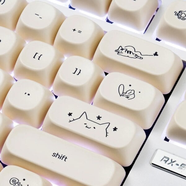 Kawaii Milk White Kitty Cat Mao Profile Keycaps (124 Keys)