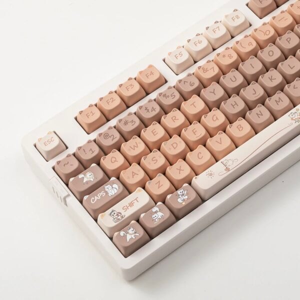 Kawaii Chocolate Cat Themed Mao Profile Keycaps (140 Keys)