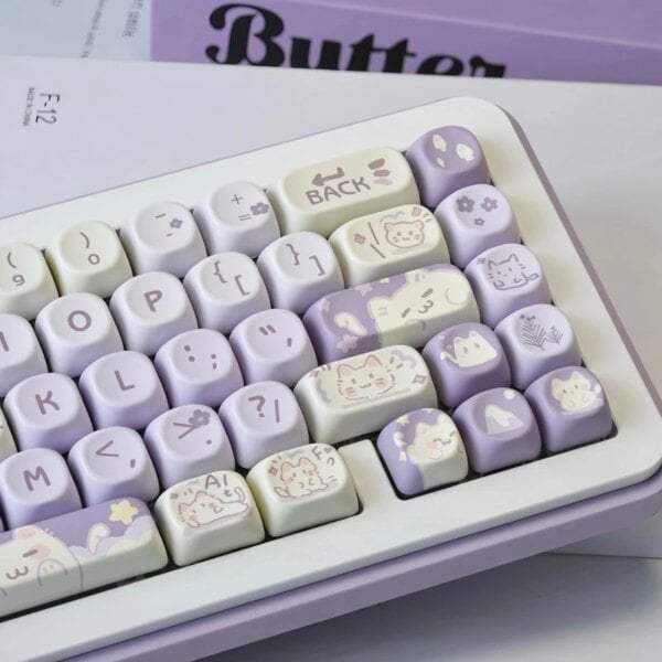 Kawaii Taro Cat Mao Profile Pastel Keycaps (132 Keys)