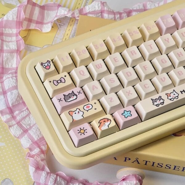 Kawaii Pixel Kitten Theme Cherry Profile Keycaps (132 Keys)