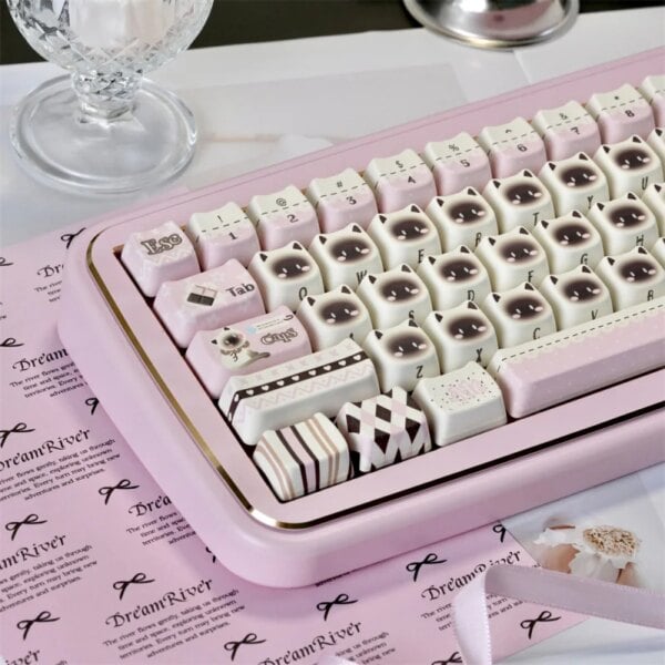 Kawaii Siamese Cat Pink Themed Mao Profile Keycaps (130 Keys)
